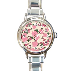 Floral Vintage Flowers Round Italian Charm Watch