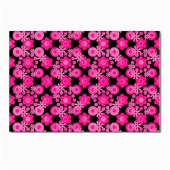 Bitesize Flowers Pearls And Donuts Fuchsia Black Postcard 4 x 6  (pkg Of 10) by Mazipoodles