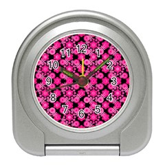 Bitesize Flowers Pearls And Donuts Fuchsia Black Travel Alarm Clock by Mazipoodles
