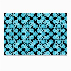 Bitesize Flowers Pearls And Donuts Blue Teal Black Postcard 4 x 6  (pkg Of 10) by Mazipoodles