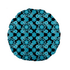 Bitesize Flowers Pearls And Donuts Blue Teal Black Standard 15  Premium Round Cushions by Mazipoodles
