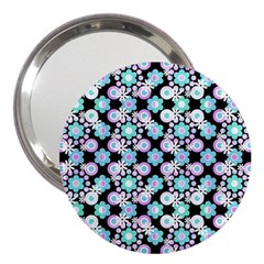 Bitesize Flowers Pearls And Donuts Turquoise Lilac Black 3  Handbag Mirrors by Mazipoodles