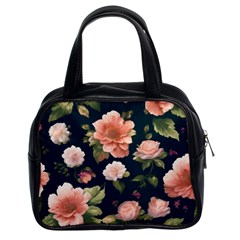 Wallpaper-with-floral-pattern-green-leaf Classic Handbag (two Sides) by designsbymallika