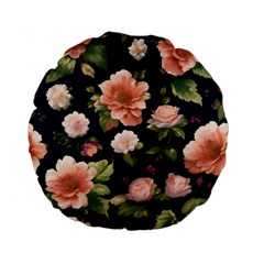 Wallpaper-with-floral-pattern-green-leaf Standard 15  Premium Flano Round Cushions by designsbymallika
