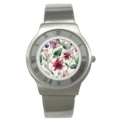 Floral Pattern Stainless Steel Watch by designsbymallika