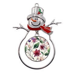 Floral Pattern Metal Snowman Ornament by designsbymallika