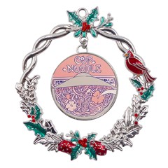 Ramen Kawaii Aesthetic Pink Metal X mas Wreath Holly Leaf Ornament by Bangk1t