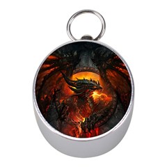 Dragon Art Fire Digital Fantasy Mini Silver Compasses by Celenk