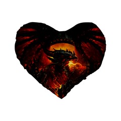 Dragon Art Fire Digital Fantasy Standard 16  Premium Flano Heart Shape Cushions by Celenk