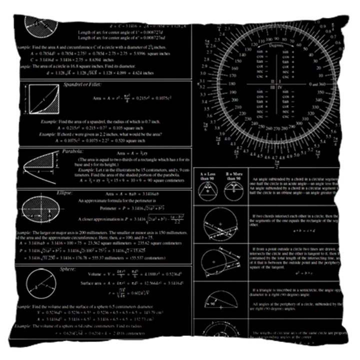 Black Background With Text Overlay Mathematics Trigonometry Large Cushion Case (Two Sides)