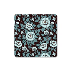 Vintage Floral Pattern Blue Damask Pattern Blue Vintage Square Magnet by uniart180623