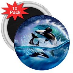 Orca Wave Water Underwater Sky 3  Magnets (10 Pack)  by uniart180623