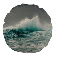 Big Storm Wave Large 18  Premium Flano Round Cushions by uniart180623