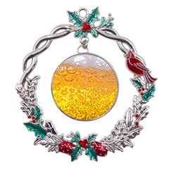 Texture Pattern Macro Glass Of Beer Foam White Yellow Bubble Metal X mas Wreath Holly Leaf Ornament by uniart180623
