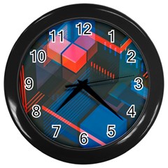 Minimalist Abstract Shaping Abstract Digital Art Wall Clock (black) by uniart180623