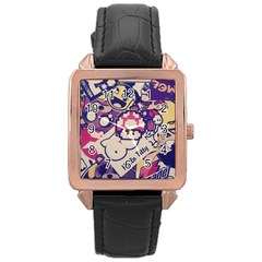Retro Cartoon Titty Parody Rose Gold Leather Watch  by uniart180623