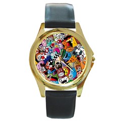 Cartoon Explosion Cartoon Characters Funny Round Gold Metal Watch by uniart180623