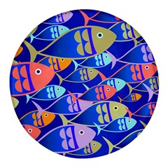 Sea Fish Illustrations Round Glass Fridge Magnet (4 Pack)