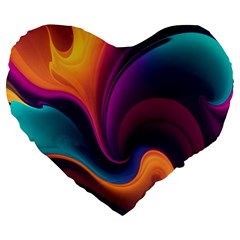Abstract Colorful Waves Painting Large 19  Premium Heart Shape Cushions by Simbadda