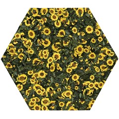 Sunflowers Yellow Flowers Flowers Digital Drawing Wooden Puzzle Hexagon