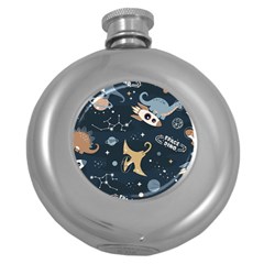 Space Theme Art Pattern Design Wallpaper Round Hip Flask (5 Oz)