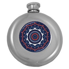 Mandala Orange Navy Round Hip Flask (5 Oz)