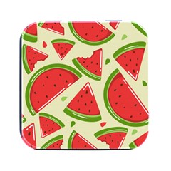 Cute Watermelon Seamless Pattern Square Metal Box (black) by Simbadda
