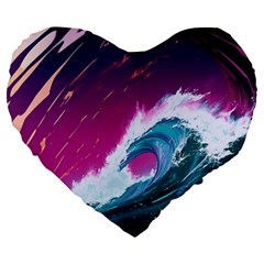 Tsunami Waves Ocean Sea Nautical Nature Water Unique Large 19  Premium Heart Shape Cushions by Simbadda