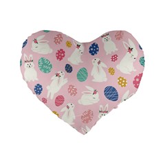 Cute Bunnies Easter Eggs Seamless Pattern Standard 16  Premium Flano Heart Shape Cushions by Simbadda