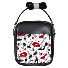 Red Lips Black Heels Pattern Girls Sling Bag