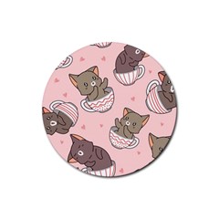 Seamless Pattern Adorable Cat Inside Cup Rubber Coaster (round) by Simbadda