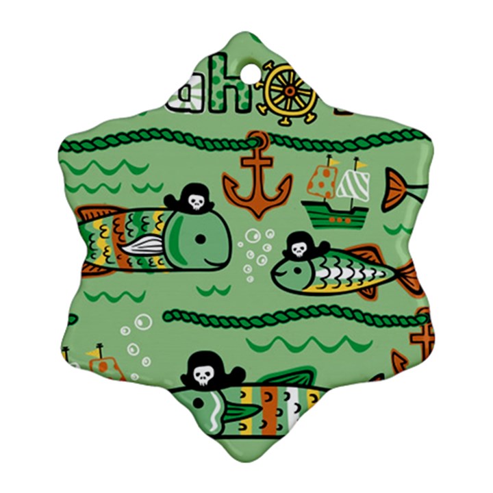 Seamless Pattern Fishes Pirates Cartoon Snowflake Ornament (Two Sides)