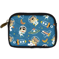 Seamless-pattern-funny-astronaut-outer-space-transportation Digital Camera Leather Case