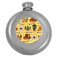 Seamless Pattern Funny Ranger Cartoon Round Hip Flask (5 Oz)