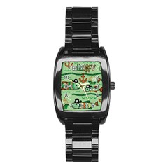 Seamless Pattern Fishes Pirates Cartoon Stainless Steel Barrel Watch by Simbadda