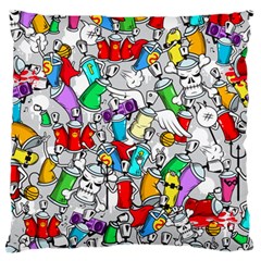 Graffiti Characters Seamless Pattern Large Premium Plush Fleece Cushion Case (one Side) by Simbadda