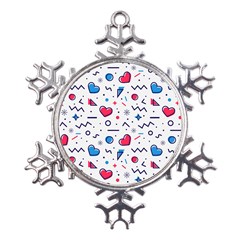 Hearts-seamless-pattern-memphis-style Metal Large Snowflake Ornament by Simbadda