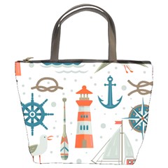 Nautical-elements-pattern-background Bucket Bag by Simbadda