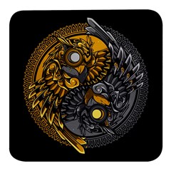 Yin-yang-owl-doodle-ornament-illustration Square Glass Fridge Magnet (4 Pack) by Simbadda