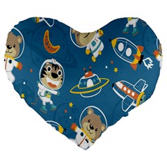 Seamless-pattern-funny-astronaut-outer-space-transportation Large 19  Premium Flano Heart Shape Cushions by Simbadda