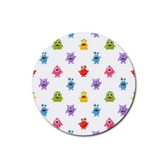 Seamless-pattern-cute-funny-monster-cartoon-isolated-white-background Rubber Coaster (round) by Simbadda
