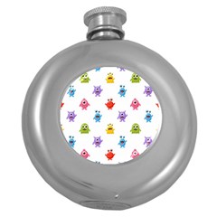 Seamless-pattern-cute-funny-monster-cartoon-isolated-white-background Round Hip Flask (5 Oz)
