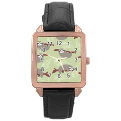 Sloths-pattern-design Rose Gold Leather Watch  by Simbadda