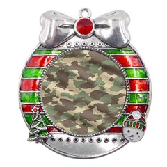Camouflage Design Metal X mas Ribbon With Red Crystal Round Ornament by Excel