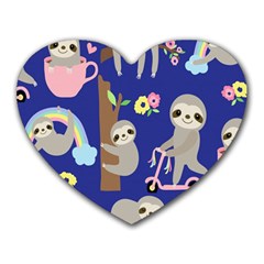 Hand-drawn-cute-sloth-pattern-background Heart Mousepad by Simbadda
