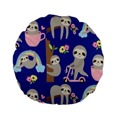 Hand-drawn-cute-sloth-pattern-background Standard 15  Premium Flano Round Cushions by Simbadda