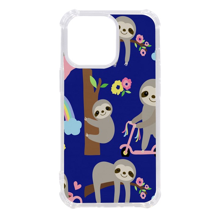 Hand-drawn-cute-sloth-pattern-background iPhone 13 Pro TPU UV Print Case