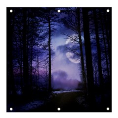 Moonlit A Forest At Night With A Full Moon Banner And Sign 4  X 4  by Proyonanggan