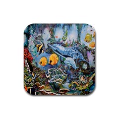 Colorful Aquatic Life Wall Mural Rubber Square Coaster (4 Pack) by Proyonanggan