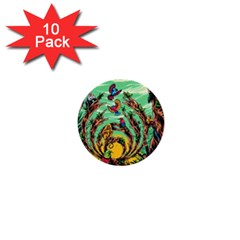 Monkey Tiger Bird Parrot Forest Jungle Style 1  Mini Buttons (10 Pack)  by Grandong